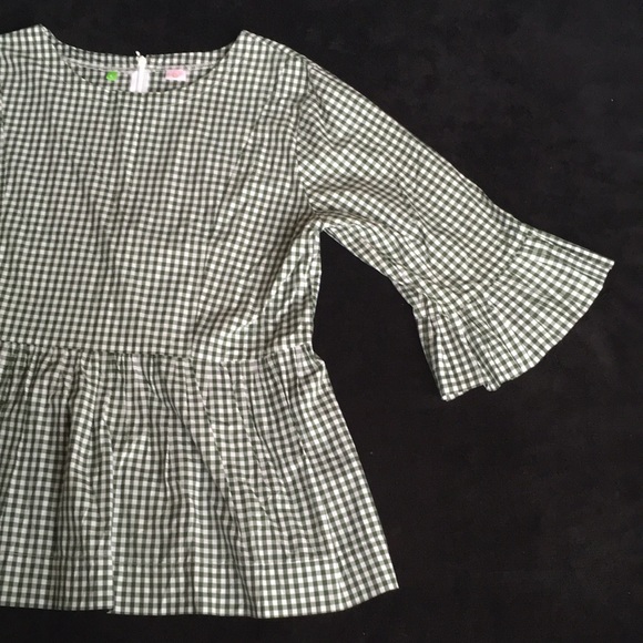 Green and White Plaid Checkered Smock Shirt - Picture 7 of 15